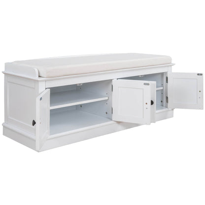 TREXM storage table with 4 adjustable doors and shelves, detachable padded shoe stand (white) - MarvelouStoree