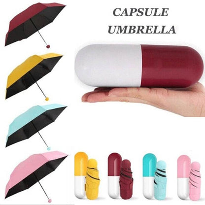 Mini Folding Capsule Small Umbrella With Pill Package Box Pocket Parasol Rain Anti-UV Portable Travel Umbrella Sunny Rainy Day - MarvelouStoree