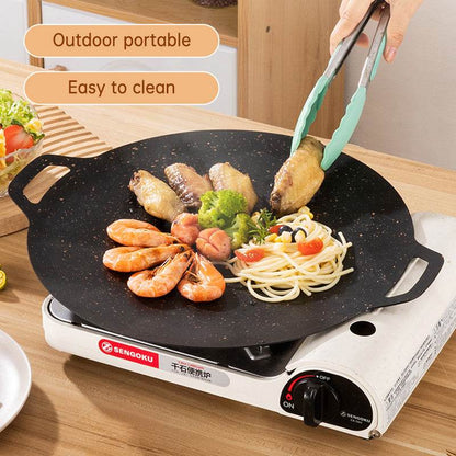 Outdoor Camping Domestic Barbecue Pan Korean Style Round Portable General Purpose Fried Egg Pan Iron Plate Barbecue Pan - MarvelouStoree