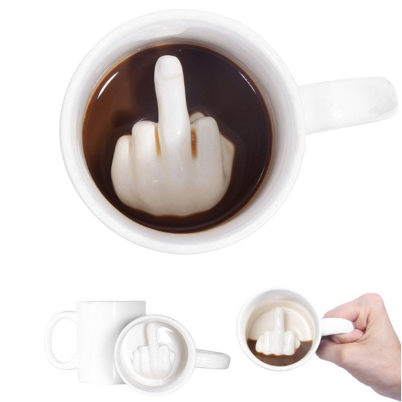 Up Yours Mug Thumbs Up Ceramic Middle Finger Coffee Cup 14 Ounces Milk Tea Funny Coffee Gift Mug for New Year, Christmas, Halloween and Birt