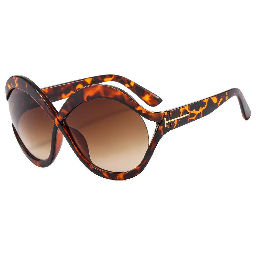 oversized round sunglasses for women leopard brown big frame sun glasses - MarvelouStoree