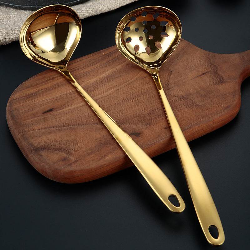 304 Stainless Steel Creative Heart-Shaped One Thickened Gold-Plated Soup Shell Cooking Spoon Hot Pot Soup Spoon Colander - MarvelouStoree