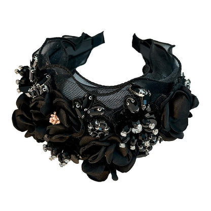 Fabric Flower Heavy Industry Wide Edge Crystal Headband Headband