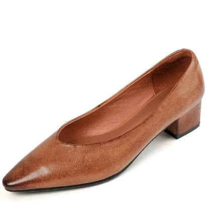 Classic Concise Women Pumps Thick Heels Genuine Leather Office Lady Working Mature Basic Shoes Spring Autumn 34-40 - MarvelouStoree