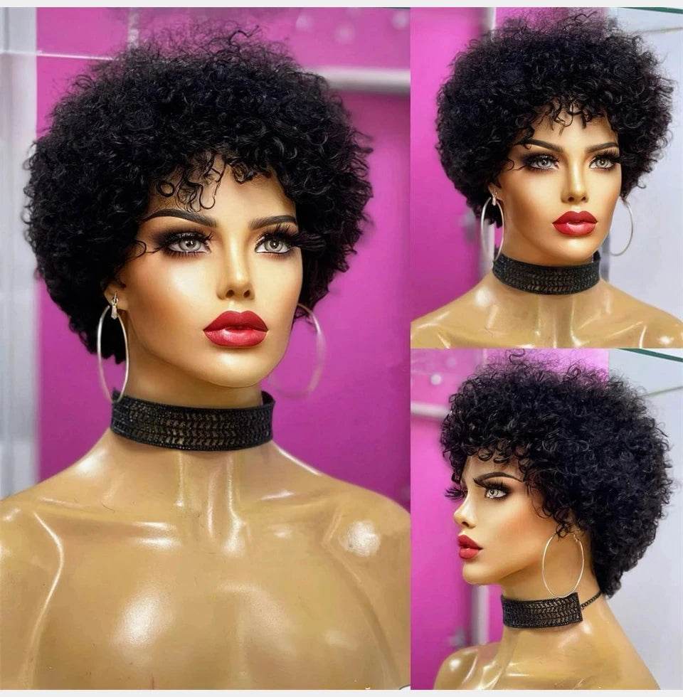 Large Bouncy Afro Kinky Curly Wigs For Black Women Glueless Pre Plucked Machine Made Wig Brazilian Virgin Remy Human Hair Wigs - MarvelouStoree