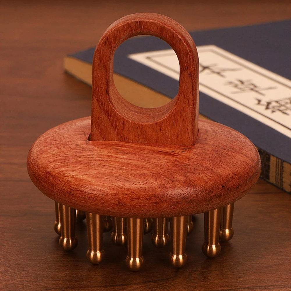 Copper Wood Head Meridian Massage Comb Gua Sha Massage Tool Body Wood Therapy Scalp Massage - MarvelouStoree