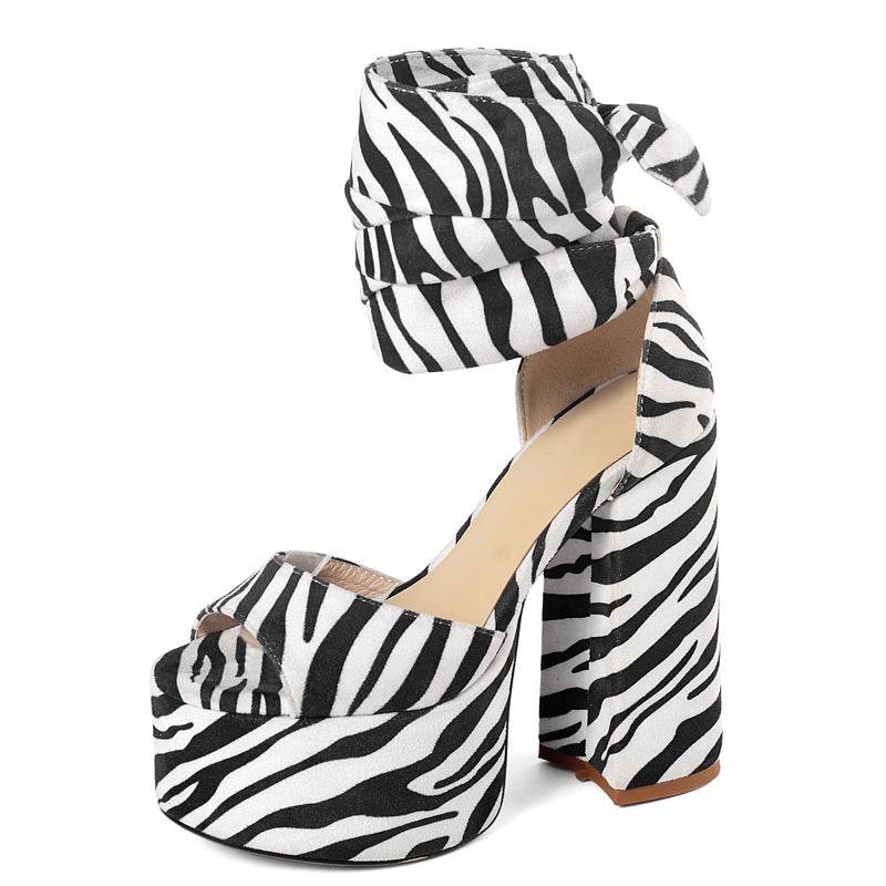 Summer Thick Heel Platform Sandals Large 40-43 Women's Shoes Striped Style - MarvelouStoree