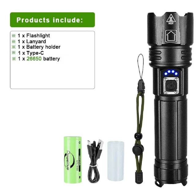 8800000LM Most Powerful LED Flashlight 3000 Watts USB Rechargeable Torch Light 5500 Meter High Power Flashlight Tactical Lantern - MarvelouStoree