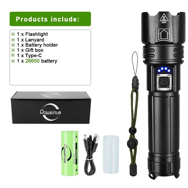 8800000LM Most Powerful LED Flashlight 3000 Watts USB Rechargeable Torch Light 5500 Meter High Power Flashlight Tactical Lantern - MarvelouStoree