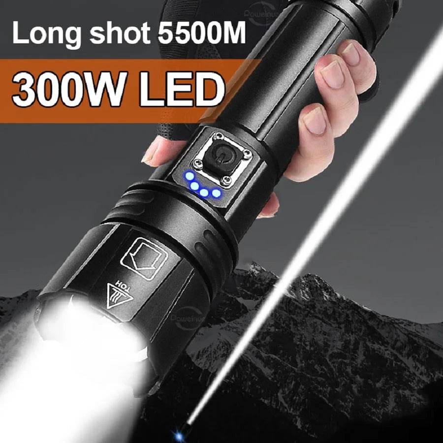 8800000LM Most Powerful LED Flashlight 3000 Watts USB Rechargeable Torch Light 5500 Meter High Power Flashlight Tactical Lantern - MarvelouStoree