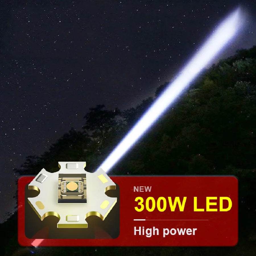 8800000LM Most Powerful LED Flashlight 3000 Watts USB Rechargeable Torch Light 5500 Meter High Power Flashlight Tactical Lantern - MarvelouStoree