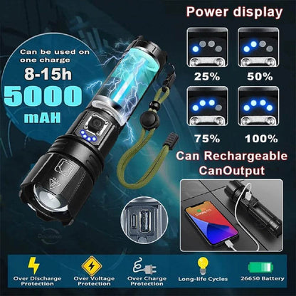 8800000LM Most Powerful LED Flashlight 3000 Watts USB Rechargeable Torch Light 5500 Meter High Power Flashlight Tactical Lantern - MarvelouStoree