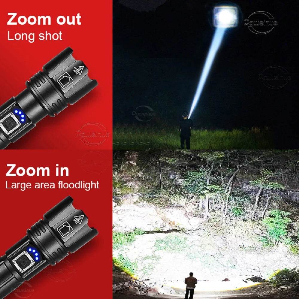 8800000LM Most Powerful LED Flashlight 3000 Watts USB Rechargeable Torch Light 5500 Meter High Power Flashlight Tactical Lantern - MarvelouStoree