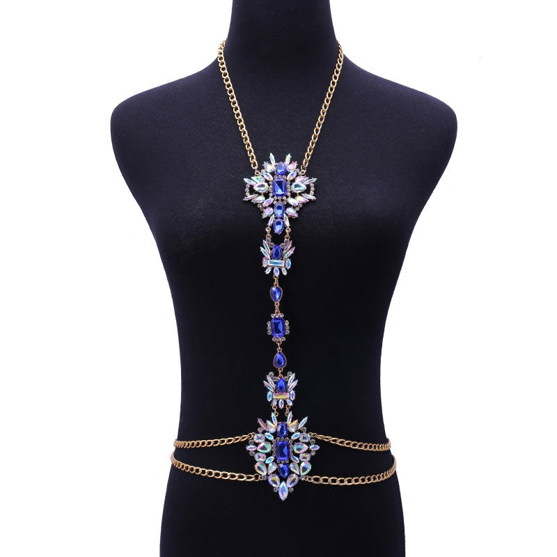 Sexy Design Luxury Crystal Body Chain For Women Statement Necklace Body Jewelry