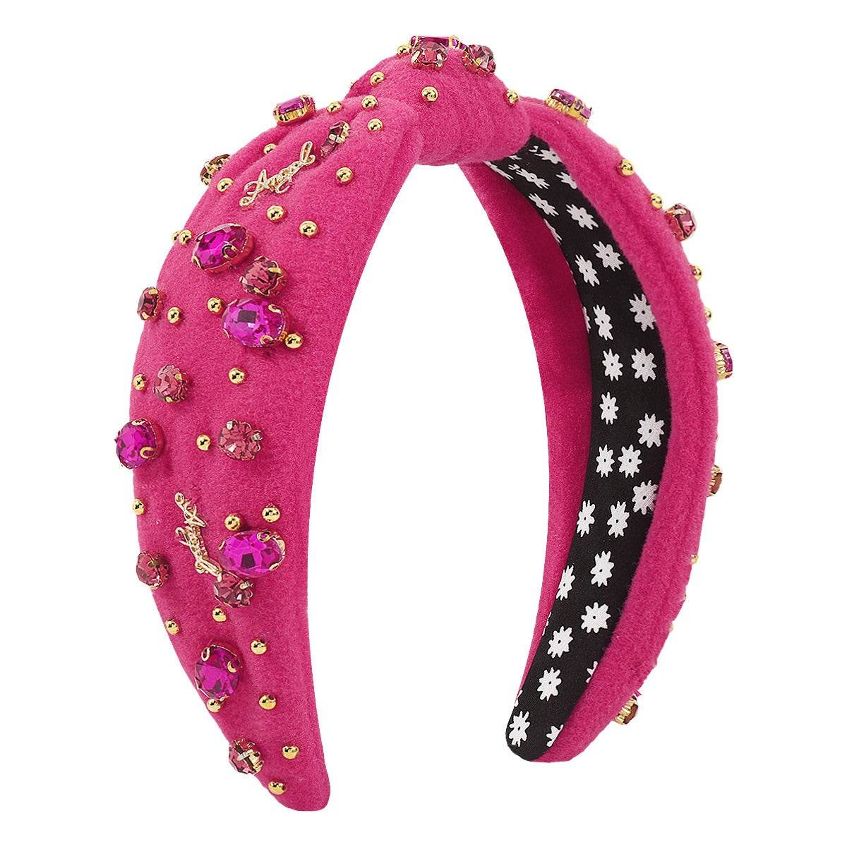 Retro Wide Edge Knot Bead Water Diamond Plush Fabric Thickened Letter Hair Hoop - MarvelouStoree