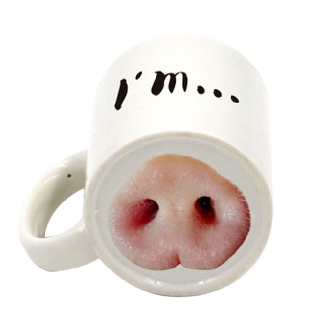 HOT Funny Dog Pig Nose Mug Cup Creative Ceramic Mark Beverage Laugh Tea Coffee Cups