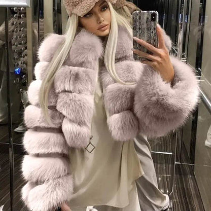 Genuine Faux Fur Jackets With Fur Collar Overcoats - MarvelouStoree