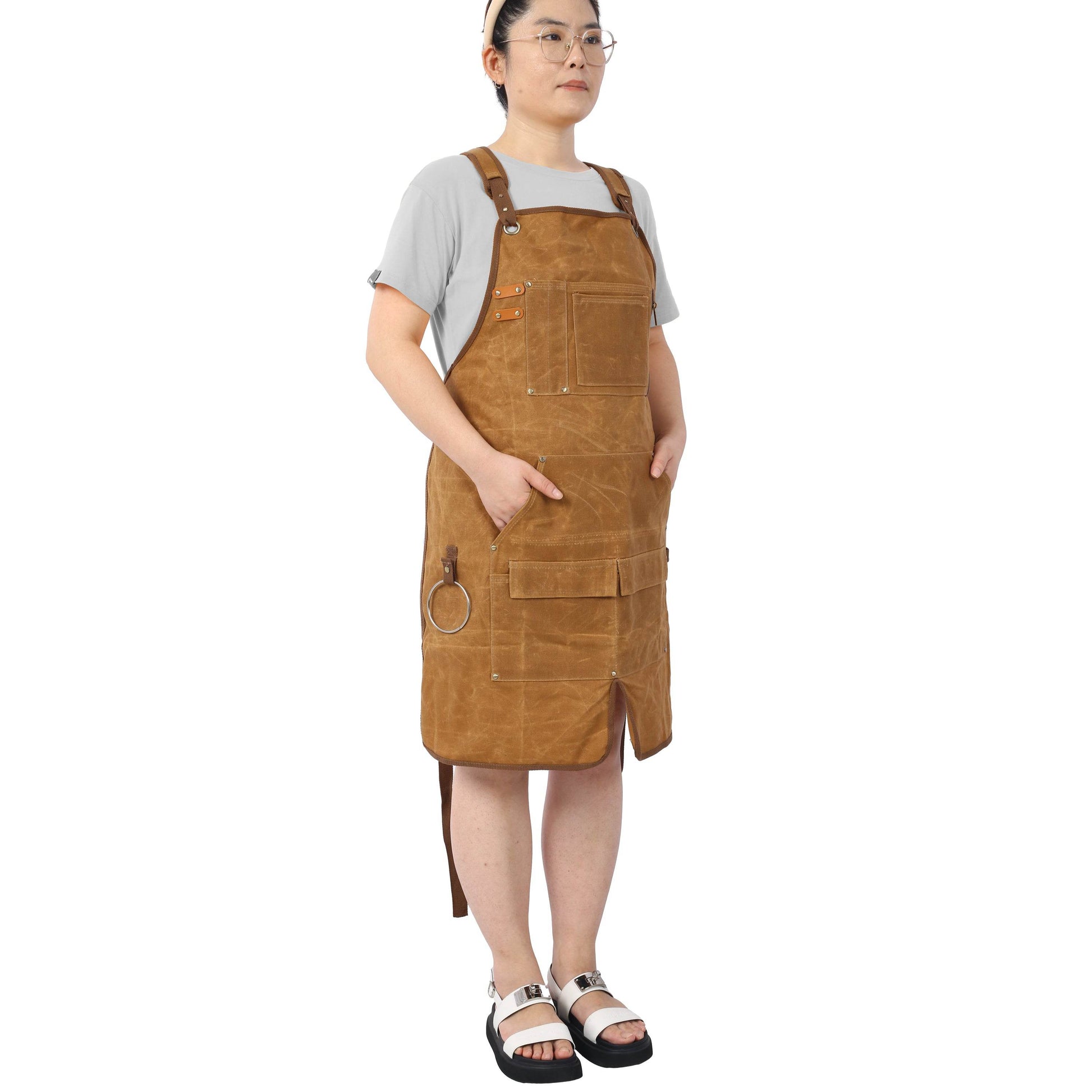 Long heavy-duty waxed canvas tool apron, carpenter apron, carpenter apron, carpenter waterproof 18 ounces - MarvelouStoree