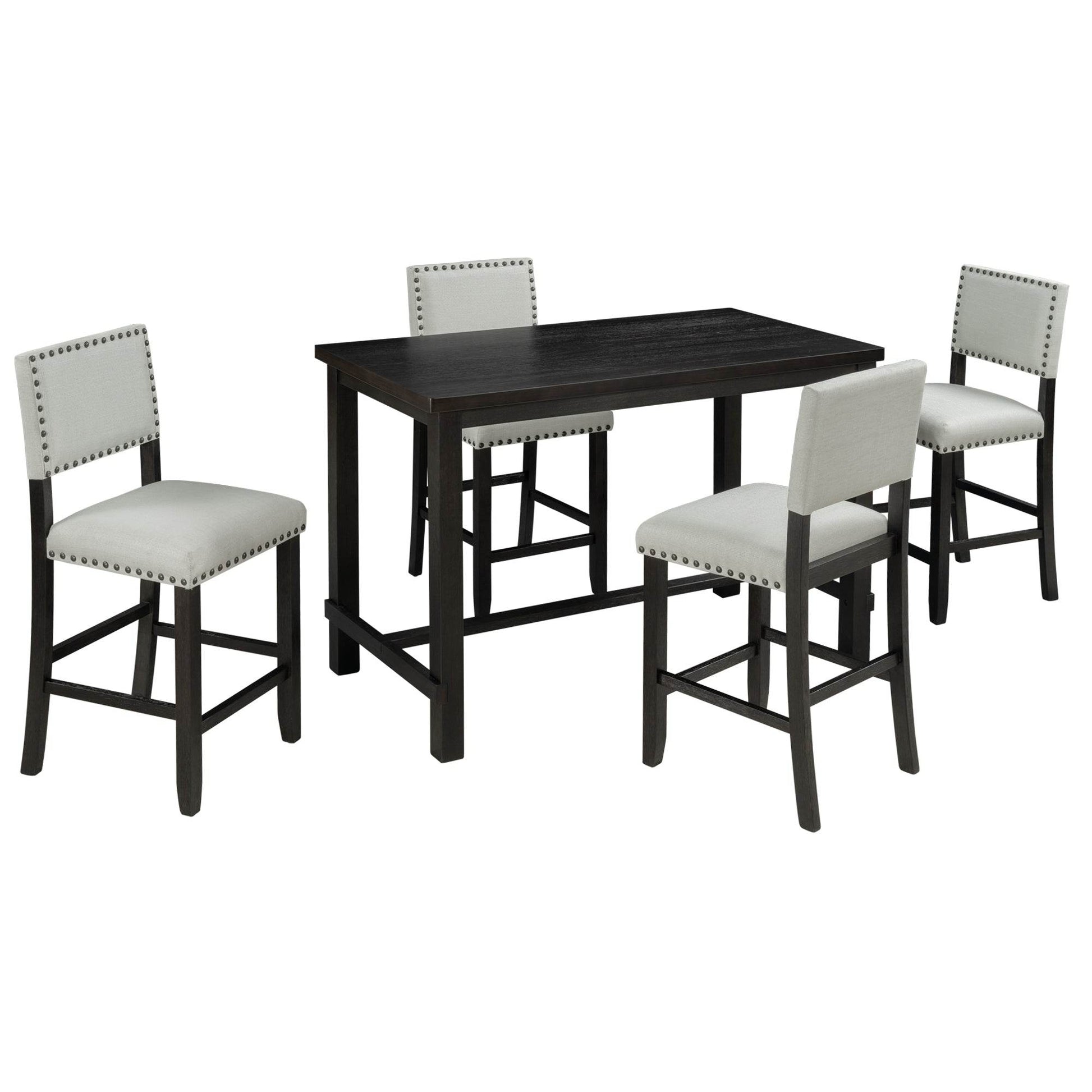 TREXM 5-Piece Counter Height Dining Set, Classic Elegant Table and 4 Chairs in Espresso and Beige - MarvelouStoree