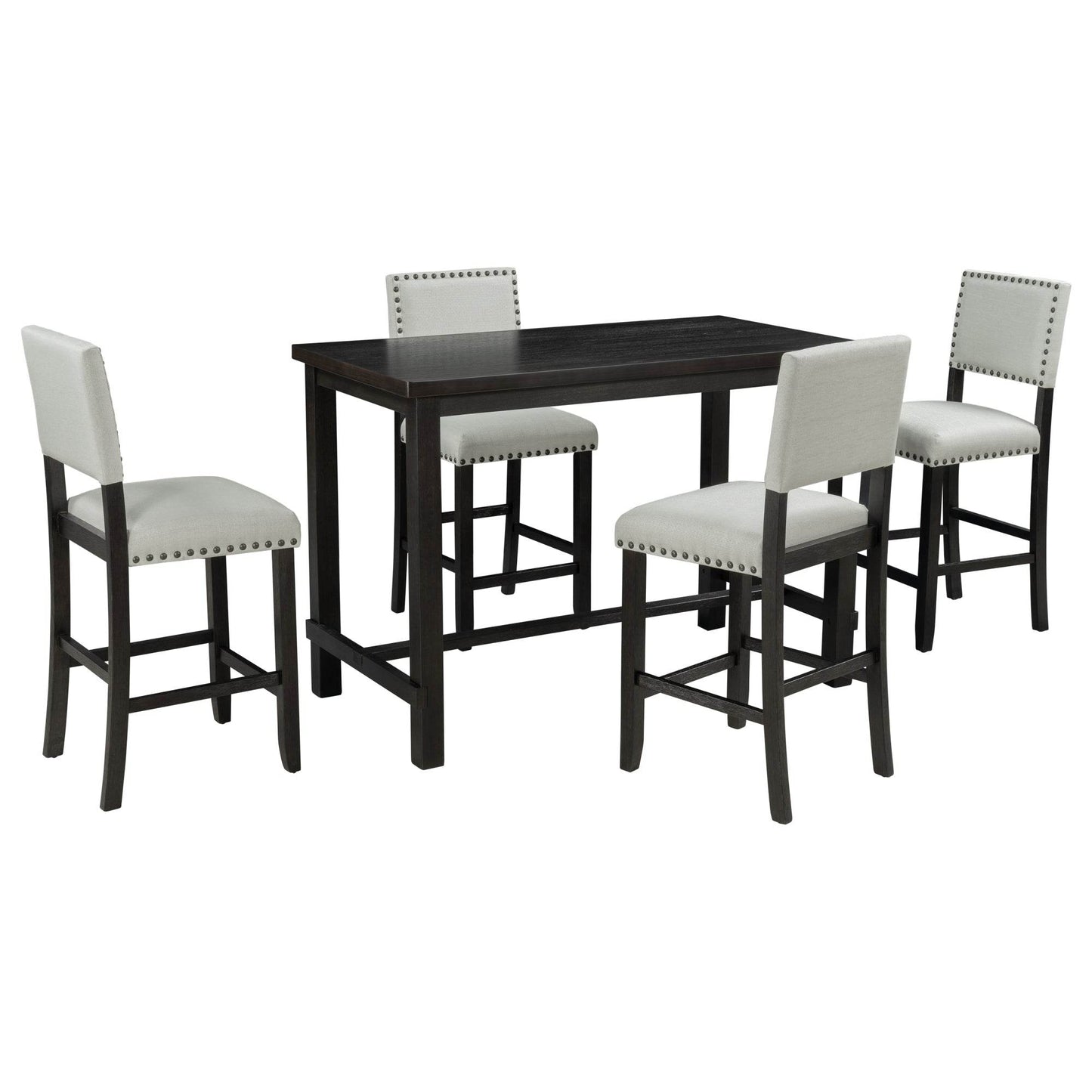 TREXM 5-Piece Counter Height Dining Set, Classic Elegant Table and 4 Chairs in Espresso and Beige - MarvelouStoree