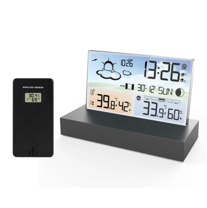 Transparent glass weather clock 3396C color screen RF wireless multi function weather forecast electronic alarm clock - MarvelouStoree