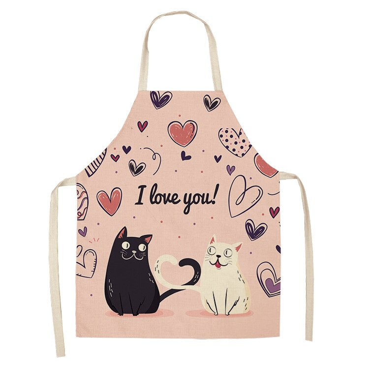 Cat Kitchen Aprons For Women Cotton Linen Bibs Household Cleaning Pinafore Home Cooking Apron kids kitchen barber