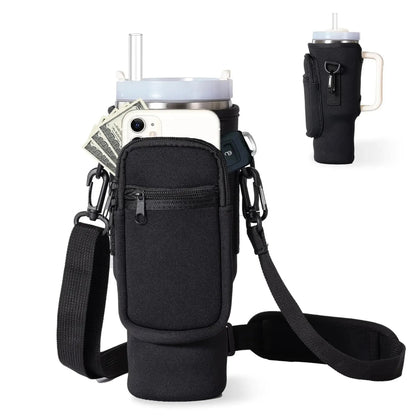 Water Bottle Carrier Bag with Phone Pocket for Stanley 40oz Tumbler with Handle Neoprene Water Bottle Holder Pouch