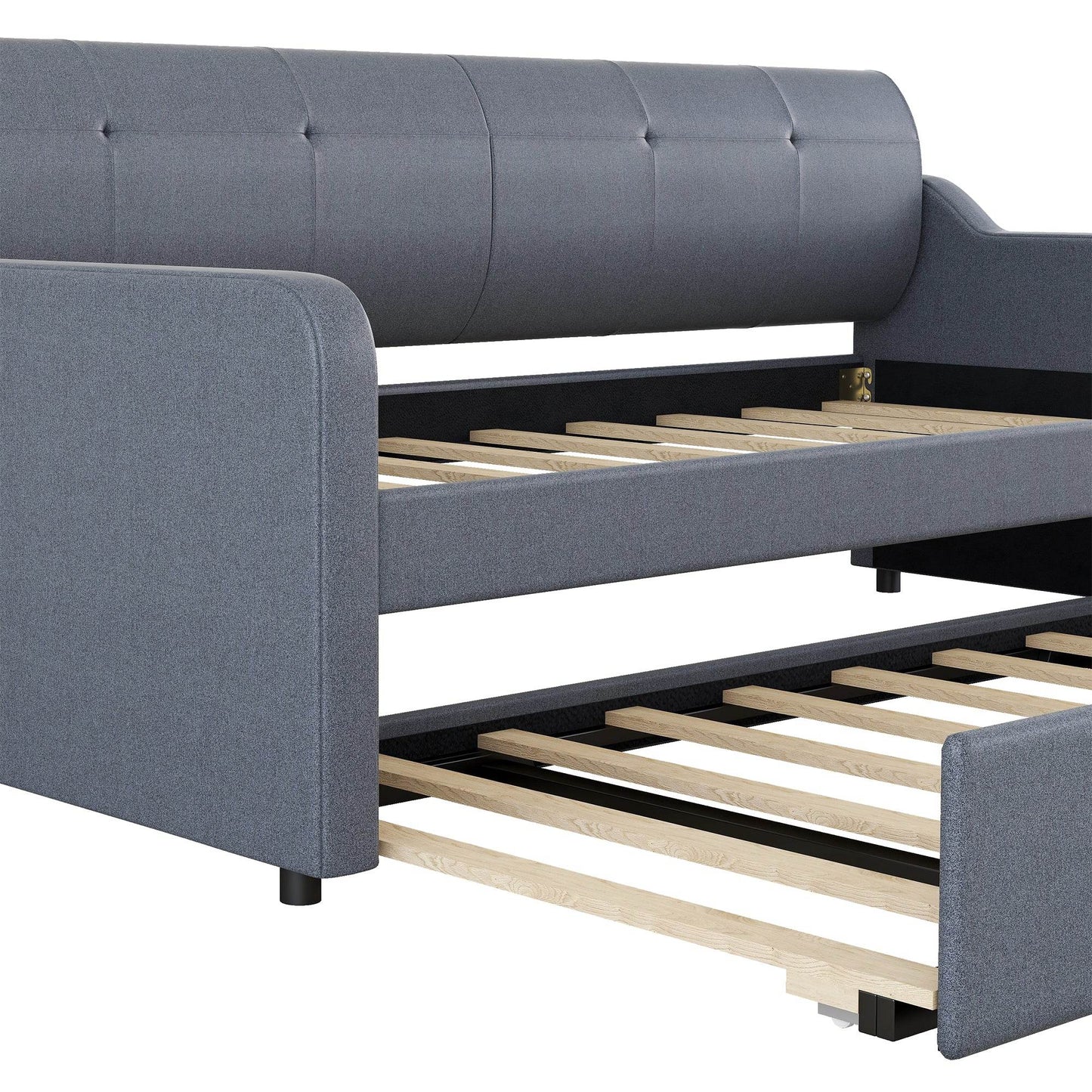 Twin Size Upholstery DayBed with Trundle and USB Charging Design Trundle can be flat or erected Gray - MarvelouStoree