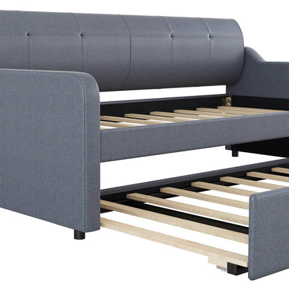 Twin Size Upholstery DayBed with Trundle and USB Charging Design Trundle can be flat or erected Gray - MarvelouStoree