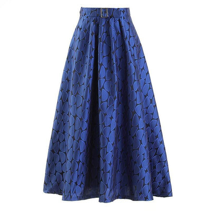 High Waist Green Pattern Printed Long Elegant A-line Half-body Skirt Women Fashion New Spring Autumn - MarvelouStoree