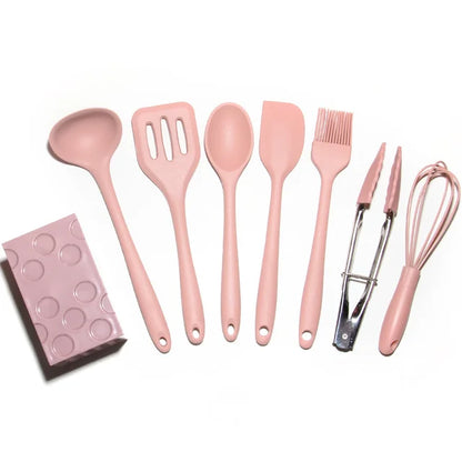 8Pcs Mini Silicone Kitchen Utensil Set Bake Cooking Non-Stick Cookware Tools for Home Cooking with Family Three Color