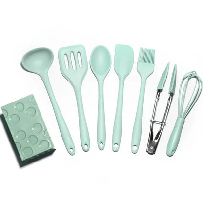 8Pcs Mini Silicone Kitchen Utensil Set Bake Cooking Non-Stick Cookware Tools for Home Cooking with Family Three Color