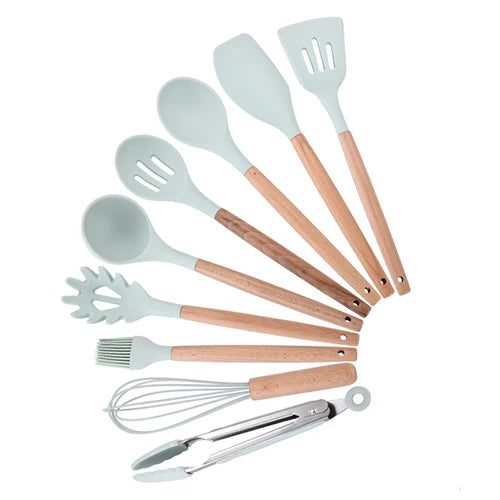 12pcs Cooking Tools Set Premium Silicone Kitchen Cooking Utensils Set With Storage Box Turner Tongs Spatula Spoon Turner