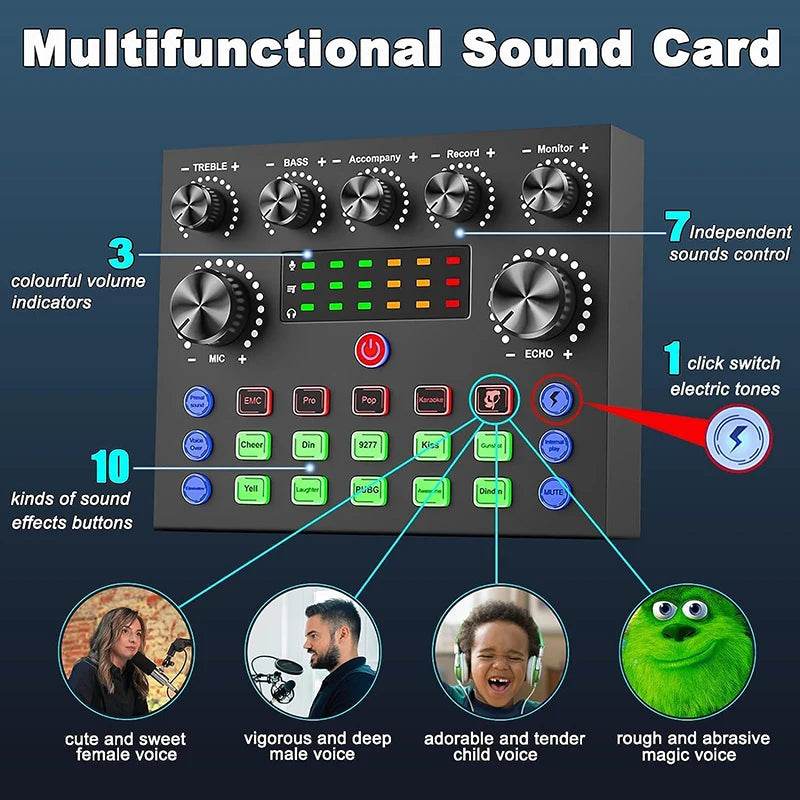 V8S Audio Mixer with Voice changer,Podcast Mixer,Sound Card for Phone Gaming Karaoke Studio Live Streaming Podcast - MarvelouStoree