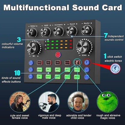 V8S Audio Mixer with Voice changer,Podcast Mixer,Sound Card for Phone Gaming Karaoke Studio Live Streaming Podcast - MarvelouStoree