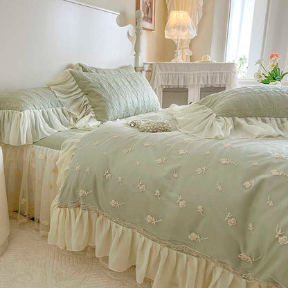 Cotton padded bed skirt with princess style pure cotton lace lace bed sheet and duvet cover