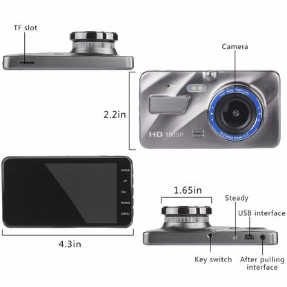 Dash Cam New Dual Lens Car DVR Camera Full HD 1080P 4 IPS Front