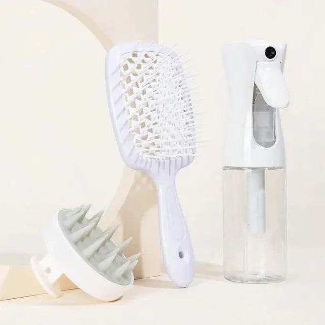 Hollow Comb Set With Spray Bottle 200ml Hair Care Product Set Silicone Shampoo Head Scalp Massage Brush - MarvelouStoree