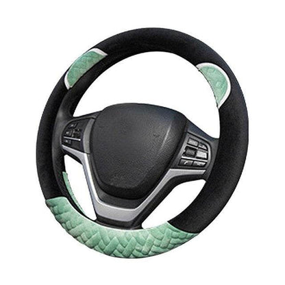 Plush Cartoon Car Steering Wheel Cover D-type Linen Carbon Fiber Leather Handlebar Cover Comfortable And Breathable - MarvelouStoree