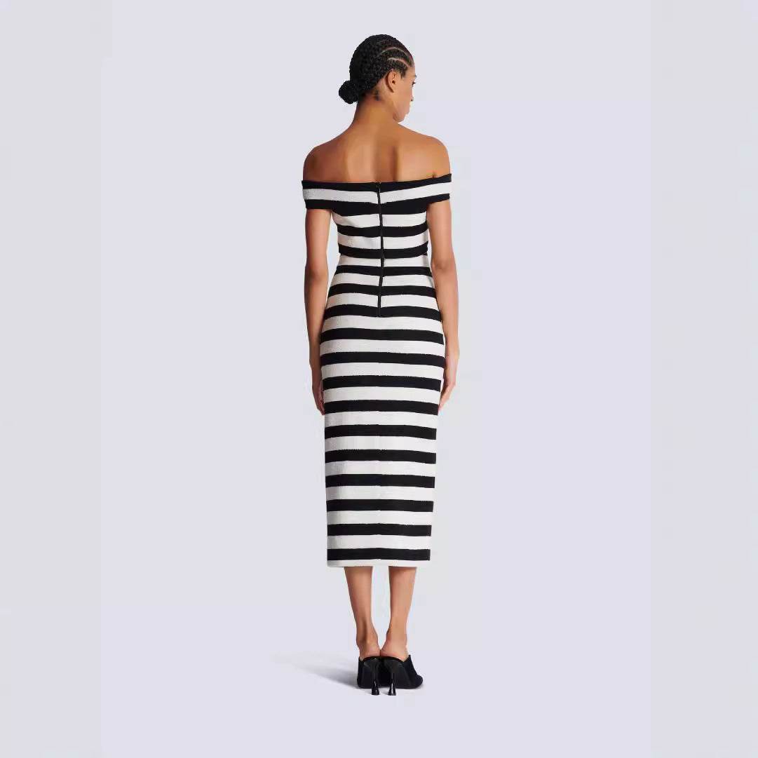 New Black and White Zebra Pattern Bandage Skirt Set European and American Fashion Off Shoulder Short Top Long Skirt Two Piece Set - MarvelouStoree