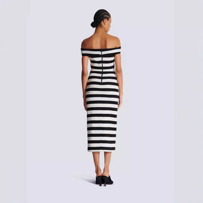 New Black and White Zebra Pattern Bandage Skirt Set European and American Fashion Off Shoulder Short Top Long Skirt Two Piece Set - MarvelouStoree