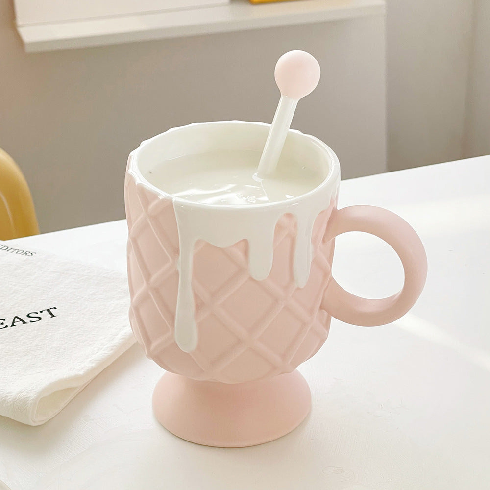 Cream Ice Cream Coffee Cup With Stirring Spoon Ceramic Cup Ins High Beauty Milk Cup Female Household Mug