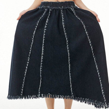 High Elastic Waist Blue Irreuglar Burr Long Casual Half-body Skirt Women Fashion New Spring Autumn - MarvelouStoree