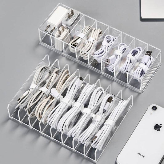 Data Cable Storage Box Transparent With Compartmentalized Charging Cable Organizer Desktop Large Capacity Power Cord Organizer Box