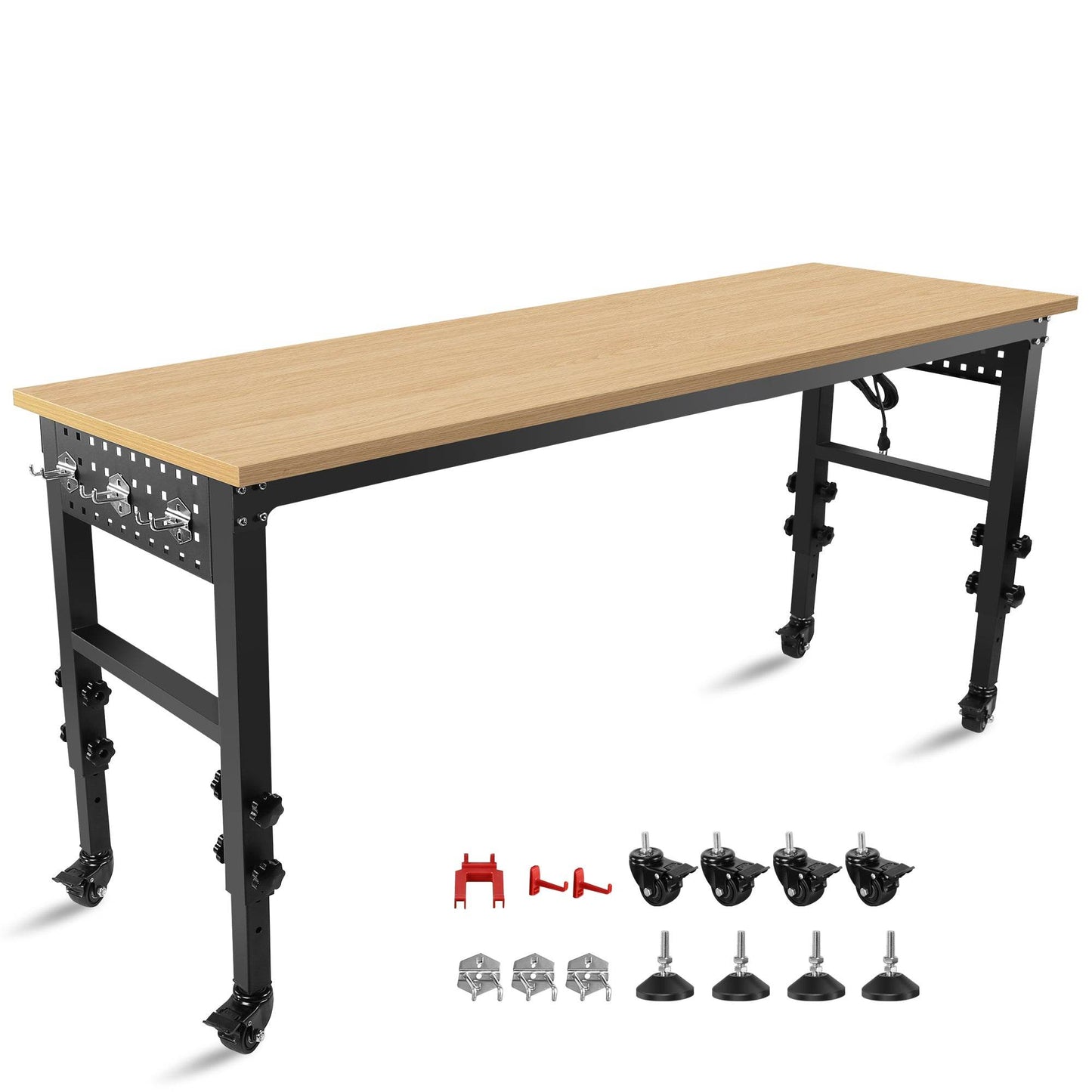 72 inch x 24 inch adjustable worktable, rolling heavy-duty worktable with power socket and wheels - MarvelouStoree