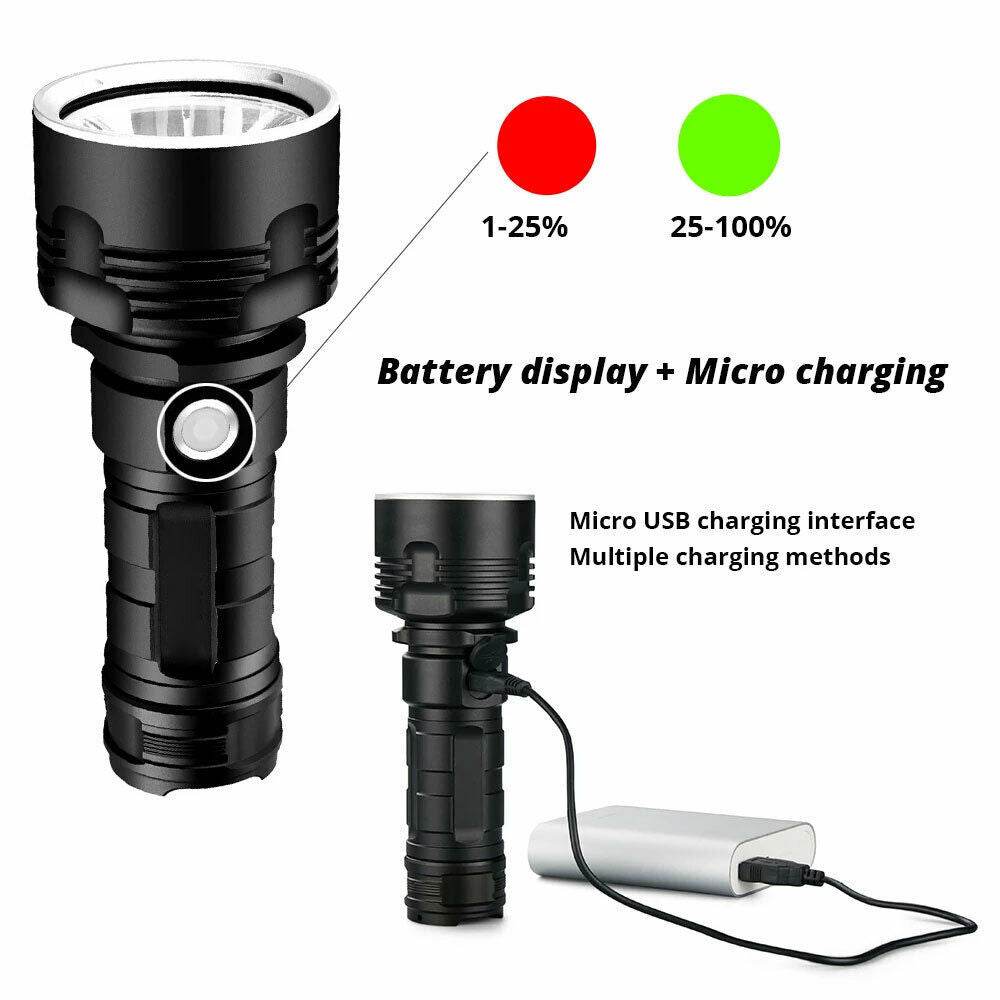 New P50 Strong Light Fixed Focus Flashlight Power Display USB Charging Outdoor Lighting Strong Light Flashlight - MarvelouStoree