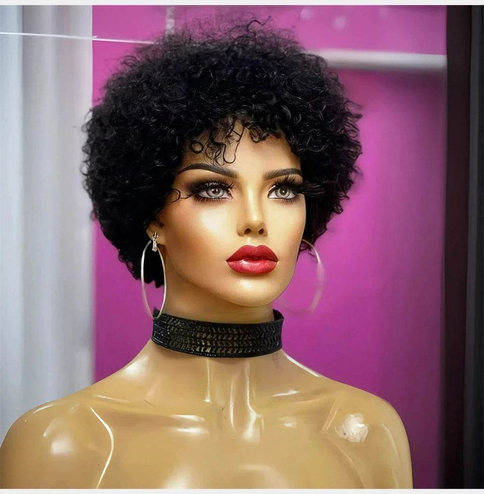 Large Bouncy Afro Kinky Curly Wigs For Black Women Glueless Pre Plucked Machine Made Wig Brazilian Virgin Remy Human Hair Wigs - MarvelouStoree