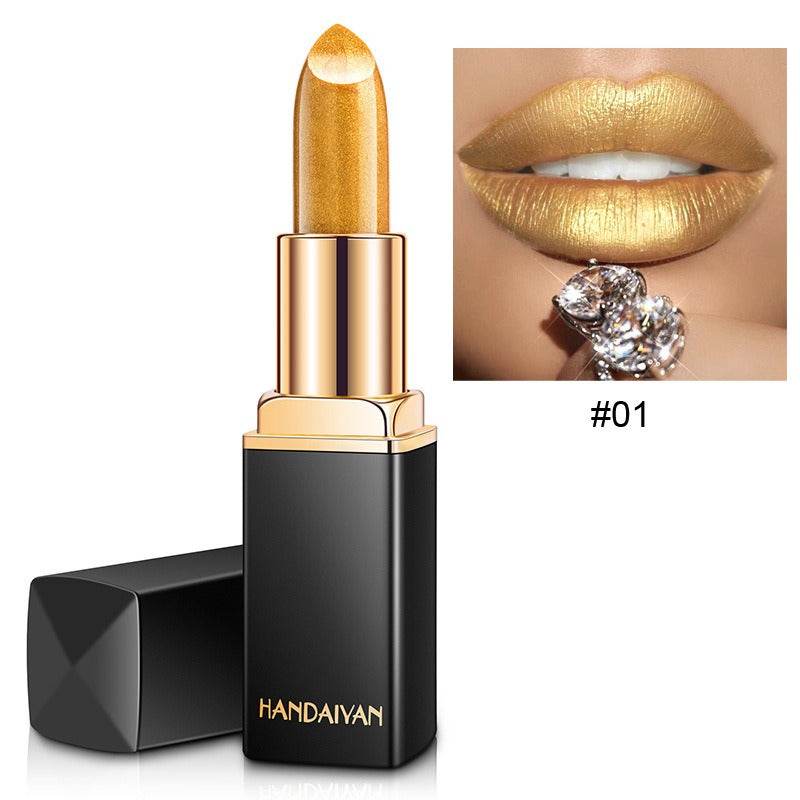 HANDAIYAN Shiny Metallic Lipstick Pearlescent Color Change Warm Lipstick Gold lipstick - MarvelouStoree