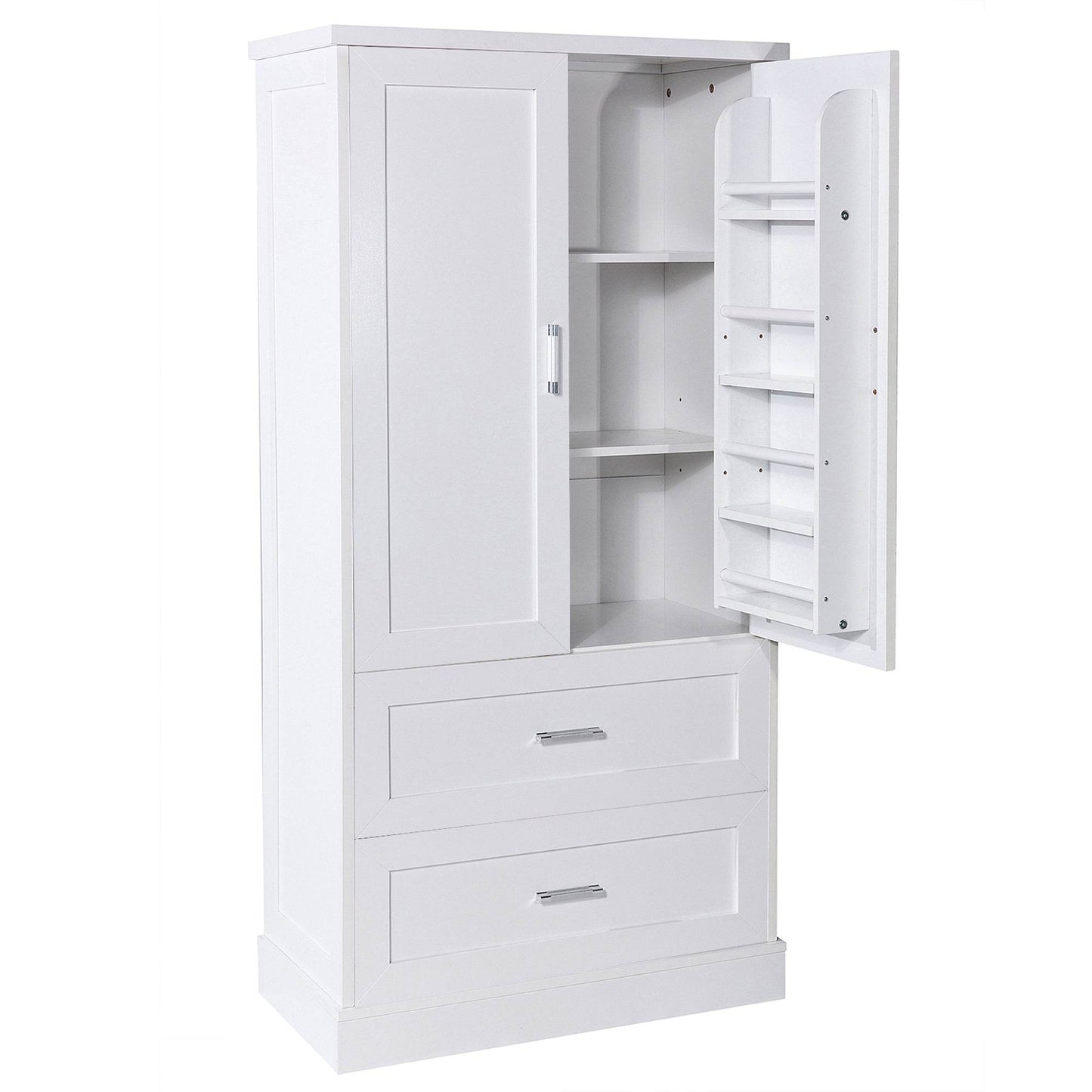 Tall Bathroom Storage Cabinet, Cabinet with Two Doors and Drawers, Adjustable Shelf, MDF Board, White - MarvelouStoree