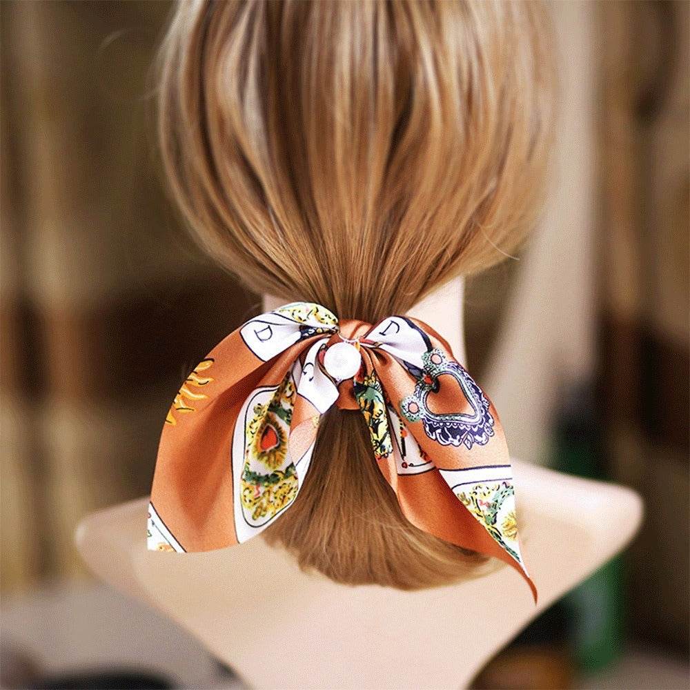 New Pearl Pendant Large Intestine Ring Hair Loop Women's Bundle Hair Knot Big Bow Knot Hair Rope - MarvelouStoree